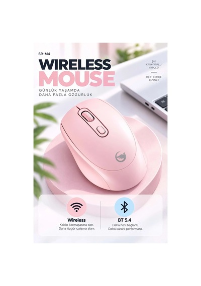 Sprange Sr-m4 Kablosuz & Bluetooth 5.4 Şarjlı Mouse Pembe Standart