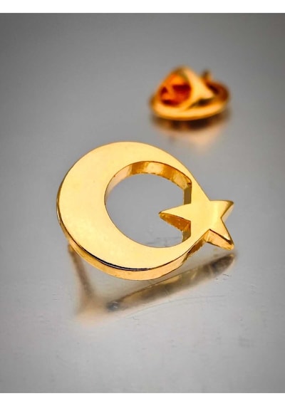 Yörük Tasarım Ay Yıldız Yaka Rozeti Altın Kaplama Altın