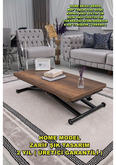 Home Üst Tabla Mdf Barok Ceviz Oval Köşe Alt Ayak Siyah