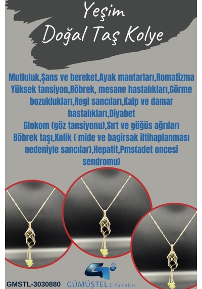 Sertifikalı Yeşim Mutluluk Taşı Doğal Taş Tasarım Kolye El Yapımı Örgü Model Aaa Kalite Çok REnkli