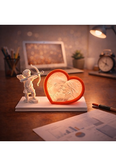 Aşk Meleği Kalp Lithophane Lamba Kişiye Özel Fotoğraflı Romantik 3d Anı Işığı Çok Rekli - Beyaz