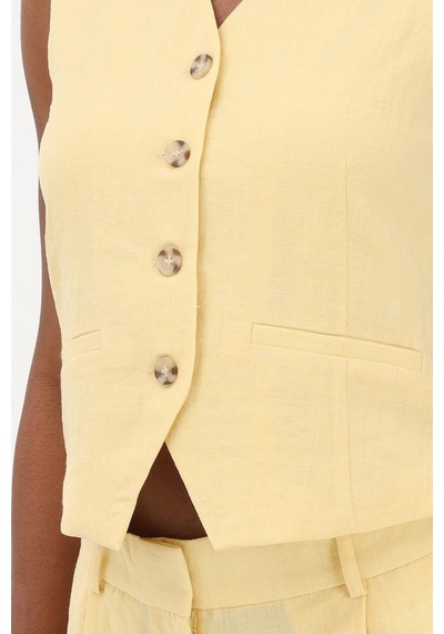 Only Onlita % 100 Pamuk Regular Fit V Yaka Yelek Bayan Yelek 15370277 Sarı
