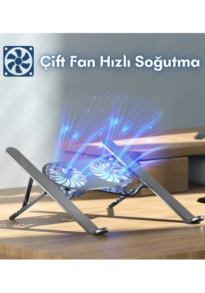 Alüminyum Katlanır Fanlı 6 Kademeli Laptop Apple Uyumlu MacBook Notebook Yükseltici Tutucu Stand