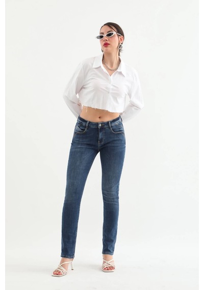 Kadın Likralı Slim Jean Pantolon Mavi 001