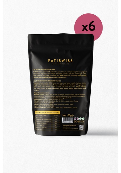 Patiswiss Bitter Çikolatalı Çilek Draje 6 x 80 G