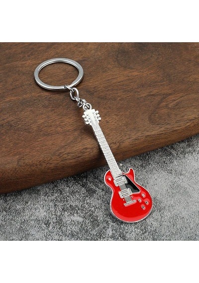 Herşey Nota Gitar Kırmızı Gitarist Hediye Anahtarlık Veya Çanta Süsü