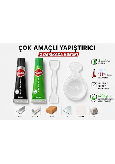 Çift Bileşenli Epoksi Yapıştırıcı 16 Gr Metal Plastik Ahşap Cam Seramik Taş İçin Güçlü Hızlı Yapıştırıcı 2 Dakika Kuruma