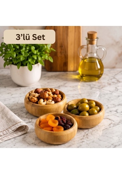 Bambu Çerezlik - Üçlü Set Kahverengi