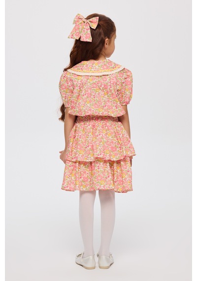 Panço Liberty Kumaş Çiçek Desenli Kız Çocuk Gömlek Pembe