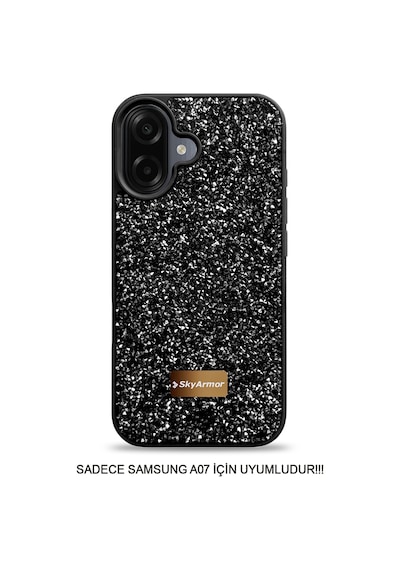 Samsung A07 Uyumlu Kadife İç Yüzey Tasarımlı Taşlı Işıltılı Parlak Pırlanta Kılıf Dia Plus Siyah