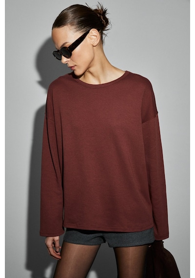 Grımelange Neat Kadın Organik Pamuklu Bisiklet Yaka Oversize Fit Uzun Kollu Kiremit Rengi T-shirt Kiremit Grımelange Neat Kadın Organik Pamuklu Bisiklet Yaka Oversize Fit Uzun Kollu Kiremit Rengi T-shirt Kiremit