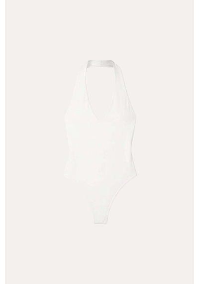 Vatkalı Derin V Yaka Bodysuit-16648 Ekru