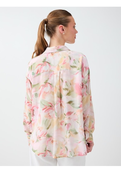 Jimmy Key Kırık Beyaz Floral Desenli Uzun Kol Viskon Gömlek 6sw087805106