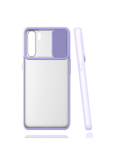 Kilifone - Oppo Uyumlu Reno 3 - Kılıf Slayt Sürgülü Arkası Buzlu Lensi Kapak - Lila