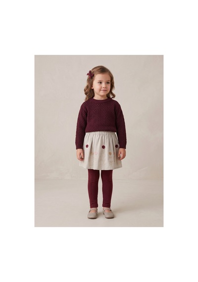 Deniva Kids Kız Çocuk Bordo Triko Kazak Ve Çiçek Nakışlı Keten Etekli 2'li İkili Takım
