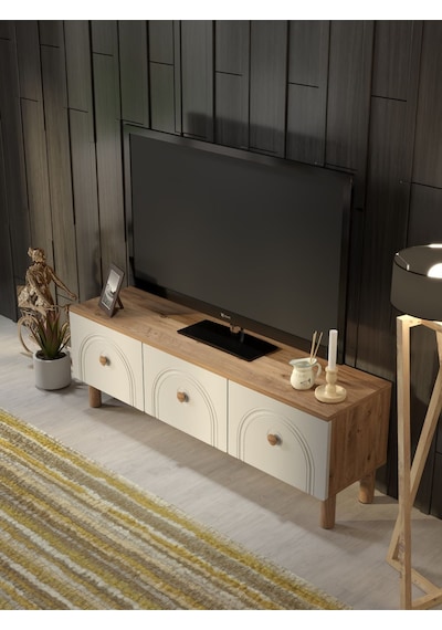 Bohem Tarz 135cm 3 Kapaklı Mdf Kapak Tv Ünitesi Ceviz