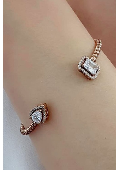 Zirkon Taşlı 925 Ayar Gümüş Rose Bileklik N11.40624