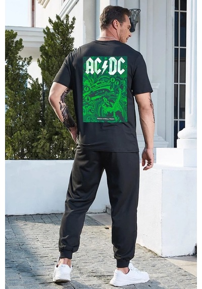 Uyguntarz Unisex Acdc Baskılı 2'li Eşofman Takımı Siyah