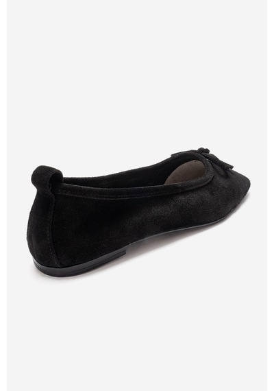 Luvishoes Sosa Siyah Süet Hakiki Deri Küt Burunlu Fiyonklu Kadın Babet Ayakkabı Siyah