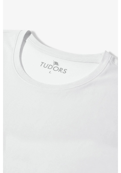 Tudors Unisex 5'li Paket Beyaz Slim Fit Dar Kesim %100 Pamuk Bisiklet Yaka Tişört-32694 Beyaz