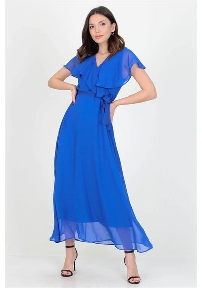 Dip Moda Kadın Melek Kol Uzun Şifon Elbise Dpnb0001 Saks Dip Moda Kadın Melek Kol Uzun Şifon Elbise Dpnb0001 Saks
