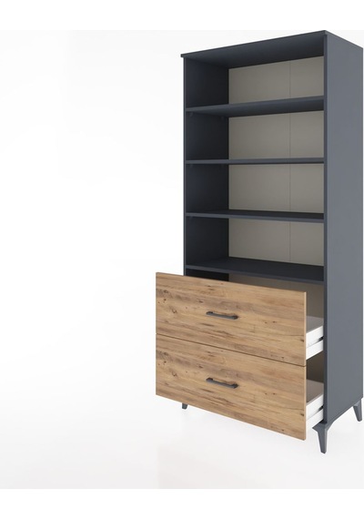 Hyperion Dolap 4 Raflı 2 Çekmeceli 88x44x195 Antrasit-çam Antrasit