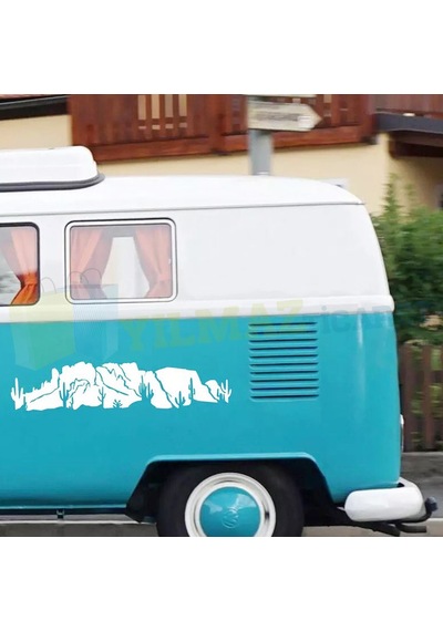 Kaktüs Orman Dağ Karavan Çekme Oto Sticker Etiket Yapıştırma