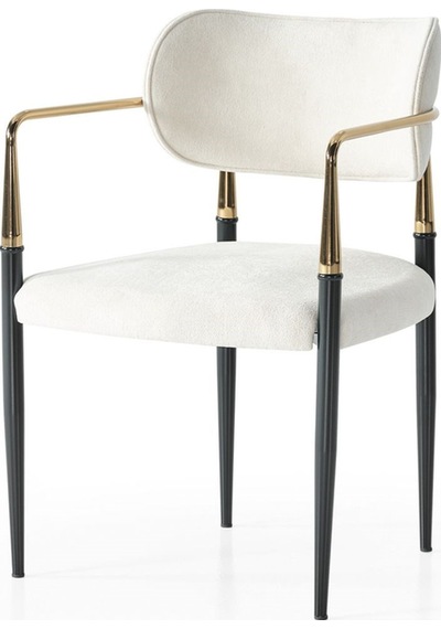 Vellario Metal Kol Detaylı Sandalye 2 Adet Gold Siyah Metal Ayak, 57 X 57 X 81 Cm Beyaz - Siyah
