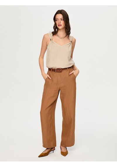 Faik Sönmez Wide Leg Fit %100 Keten Pantolon S26pnt010 Us26pnt01035 Camel