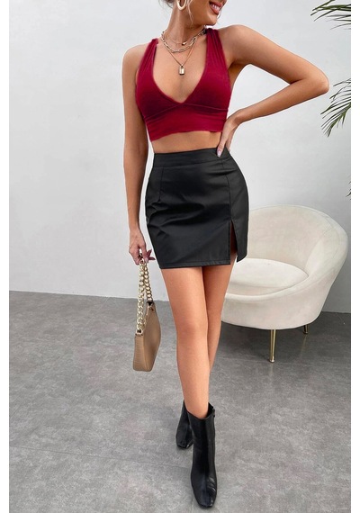 Fantezia Night Kadın Lila Çapraz Sırt Detaylı Şık Crop Top Büstiyer Bordo