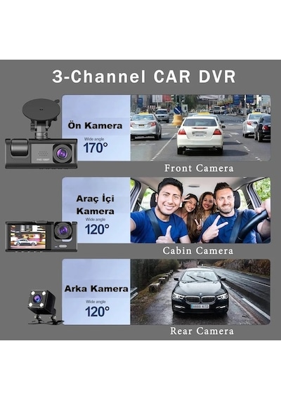 Araç İçi Kamera 3 Lens Kamera A