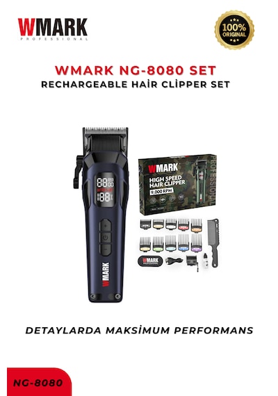 Wmark Ng-8080 Set Professional Hair Clipper Set-mavi Güçlü Motor & Hassas Kesim & Profesyonel 3 saat Wmark Ng-8080 Set Professional Hair Clipper Set-mavi Güçlü Motor & Hassas Kesim & Profesyonel 3 saat