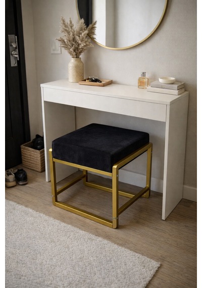 Pure Gold Ayaklı Babyface Puf 50x40x45 Cm - Modern Bench Siyah