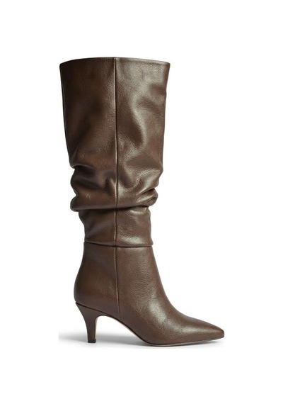 Fox Shoes Z965170409 Kahverengi İnce Topuklu Büzgülü Kadın Çizme