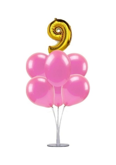 9 Yaş Rakam Folyo Balon Altın Gold 40 CM Balon Stand. 6 Adet Bal