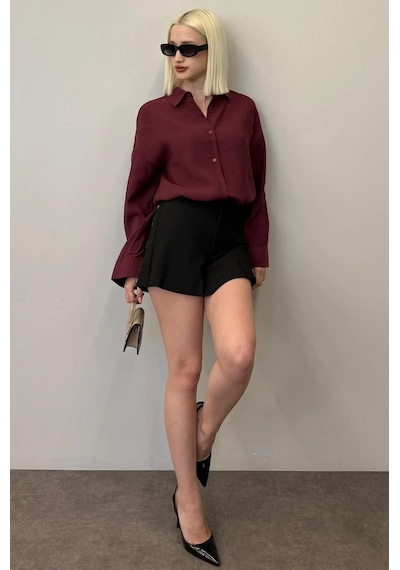 Madmext Bordo Uzun Kollu Oversize Gömlek Mg2003 Bordo