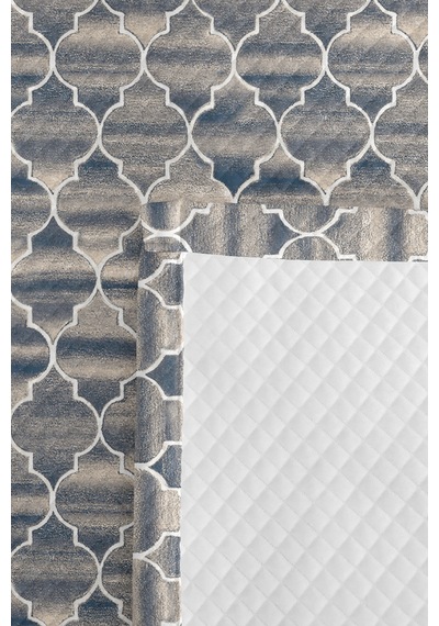 Mavi Geometrik Modern Pike Takımı - Beyaz Marakeş Stil Tek Kişilik Kapitone Yatak Örtüsü 160x220 Cm Kışlık İz Geçişi