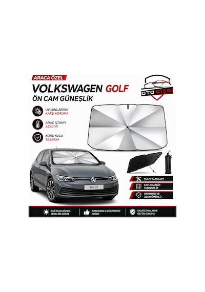 Volkswagen Golf Şemsiye Tip Ön Cam Güneşliği Katlanabilir Uv Korumalı Araç Cam Güneşlik