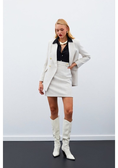 Sateen Mini Boy Tüvit Etek - Bej