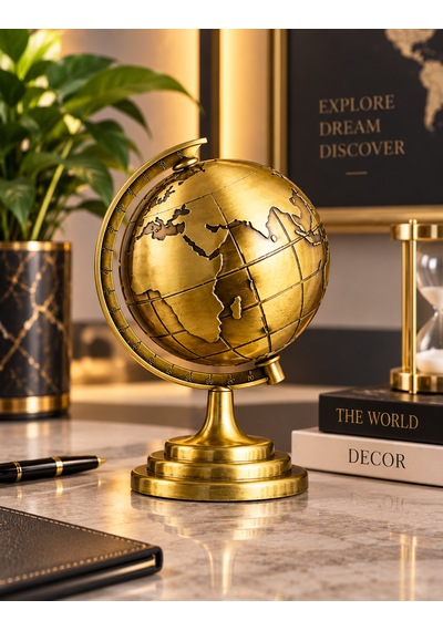 Dekoratif Metal Dünya Küresi Gold