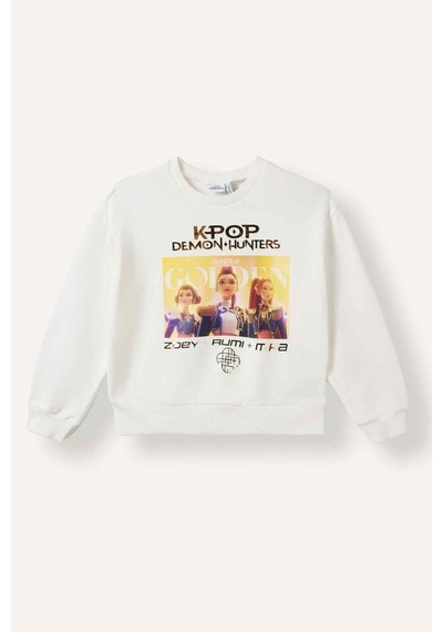 Defacto Kpop - Demon Hunters Relax Fit Baskılı Bisiklet Yaka Sweatshirt Kız Çocuk I3552a826auer105 Ekru-er105