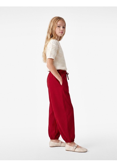 Koton Balon Form Pantolon Fiyonklu Beli Lastikli Bol Kesim Bordo 7wkg40124ak