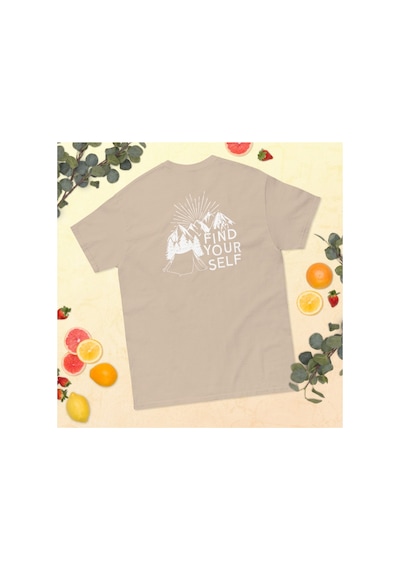 Wildstyle Find Yourself Kendini Keşfet Dağ Kamp Doğa Baskılı Unisex Pamuklu Tişört Camel