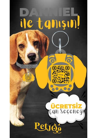 Petjoo 21.Danniel Sarı-Gri Qr'lı Köpek Künyesi