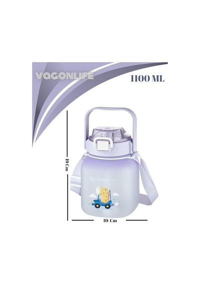 Premium Tritan Plastic Bottle Çocuk Matarası 1100 Ml Askılı-pipetli/pipetsiz Kullanım Mor Diğer