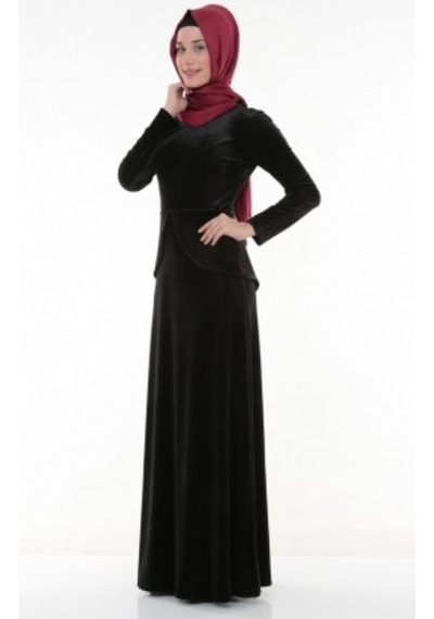 Nidya Moda Büyük Beden Elbise-4044S Siyah