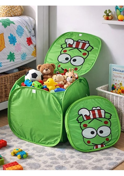 Mucit Home Kapaklı Çocuk Oyuncak Sepeti Kendinden Desenli Oyuncak Ve Kirli Sepeti 35 50cm Renkli