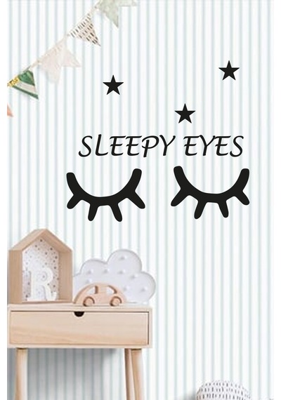 Dekoratif Sleepy Eyes Kirpik Yıldızlı 2 Li Ahşap Duvar Dekoru