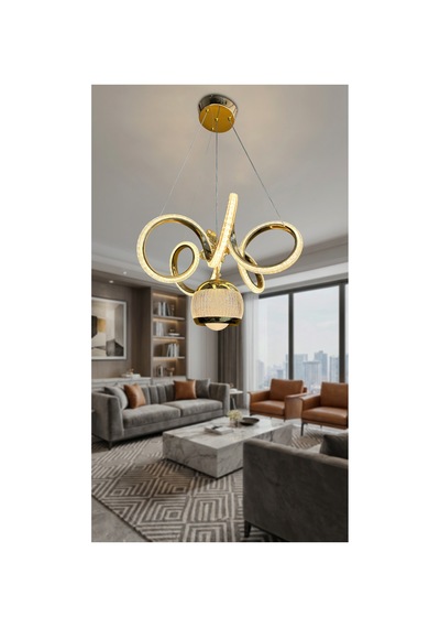 Kıvrım Tekli Simli Yakamoz Top Modern Sarkıt Led Avize Kumandalı Gold Gold