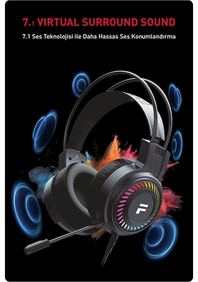Fashcolle FC8100B 7.1 Virtual Surround RGB Profesyonel Kulak Üstü Oyuncu Kulaklığı